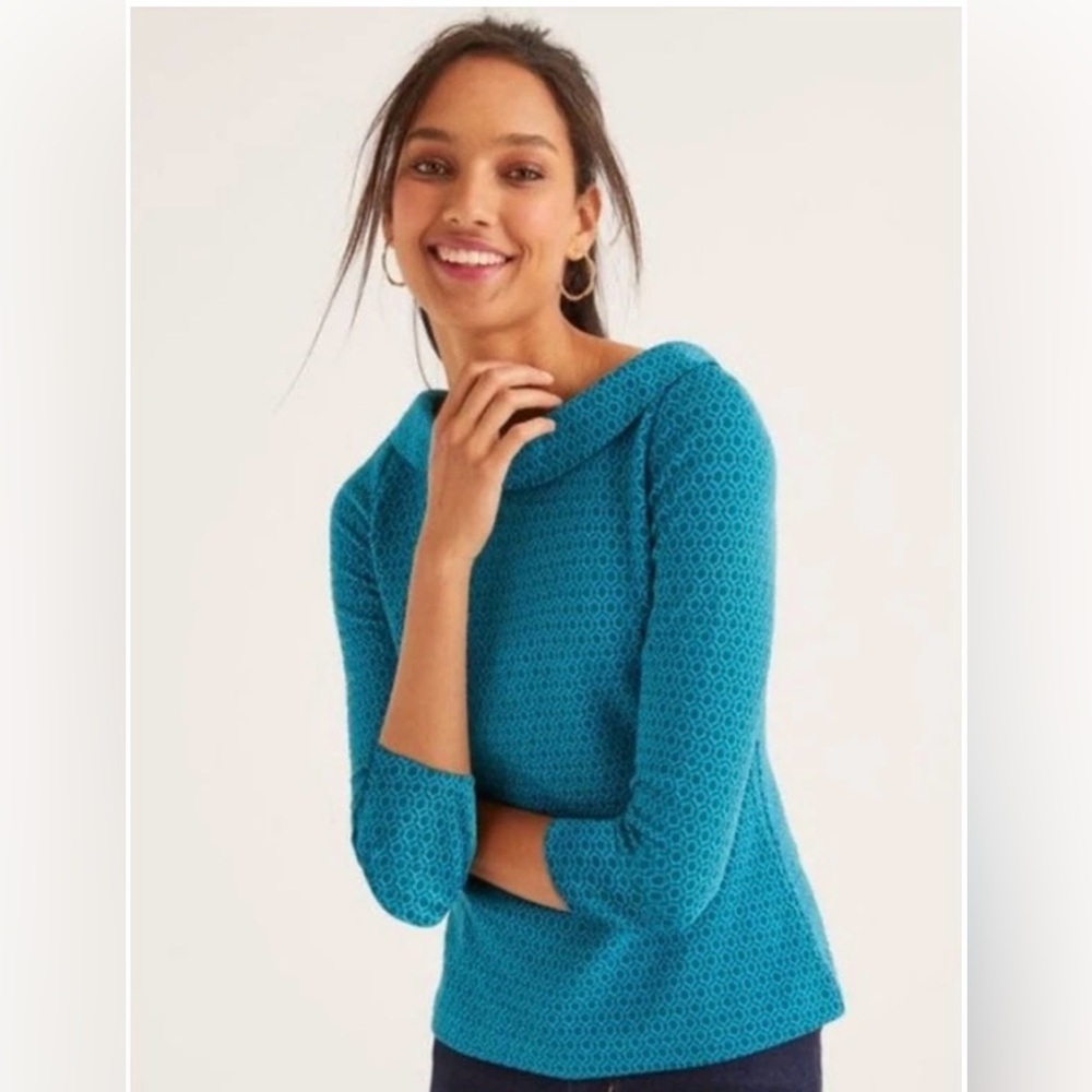 Boden Teal Blue Textured Knit Boatneck Top